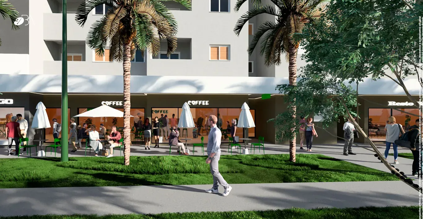 Praça de convívio junto às lojas