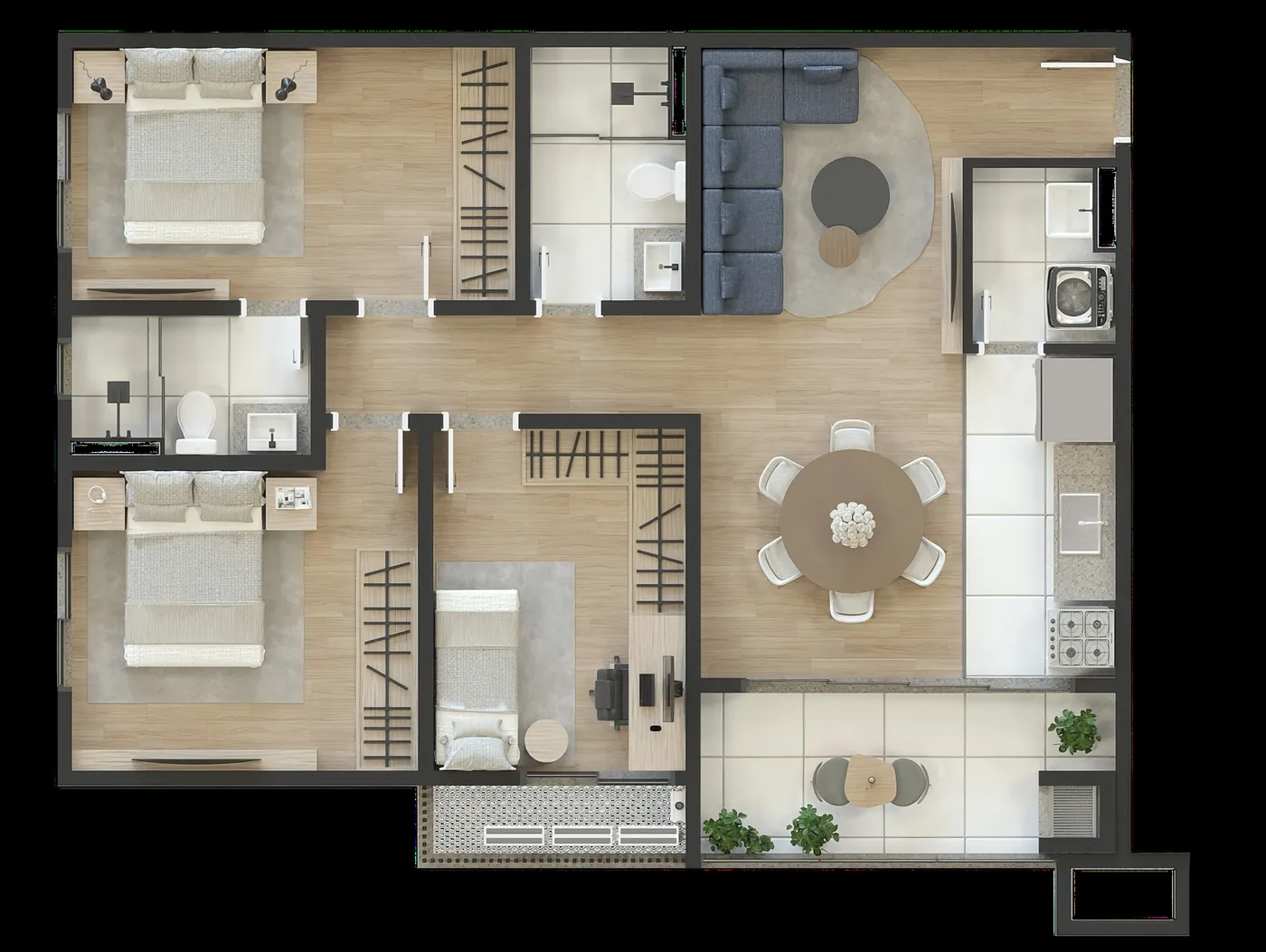 Planta humanizada do apartamento tipo