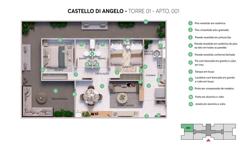 Planta do apartamento 001, Torre 01
