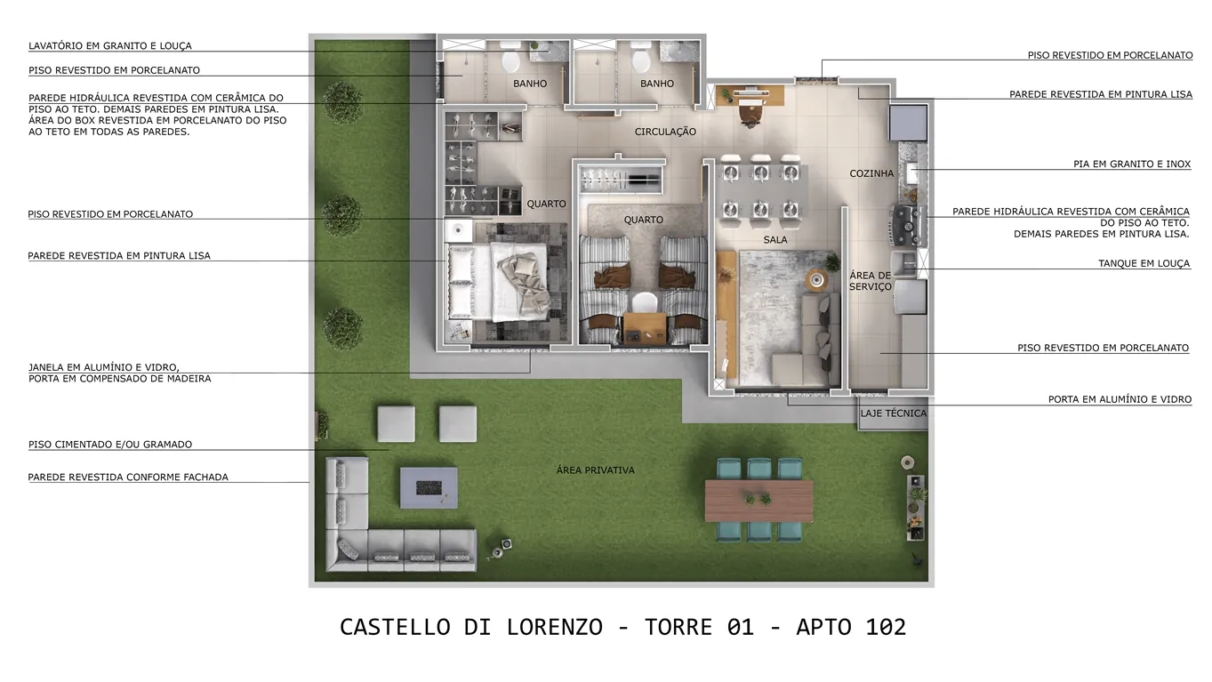 Planta do apartamento 102, Torre 01