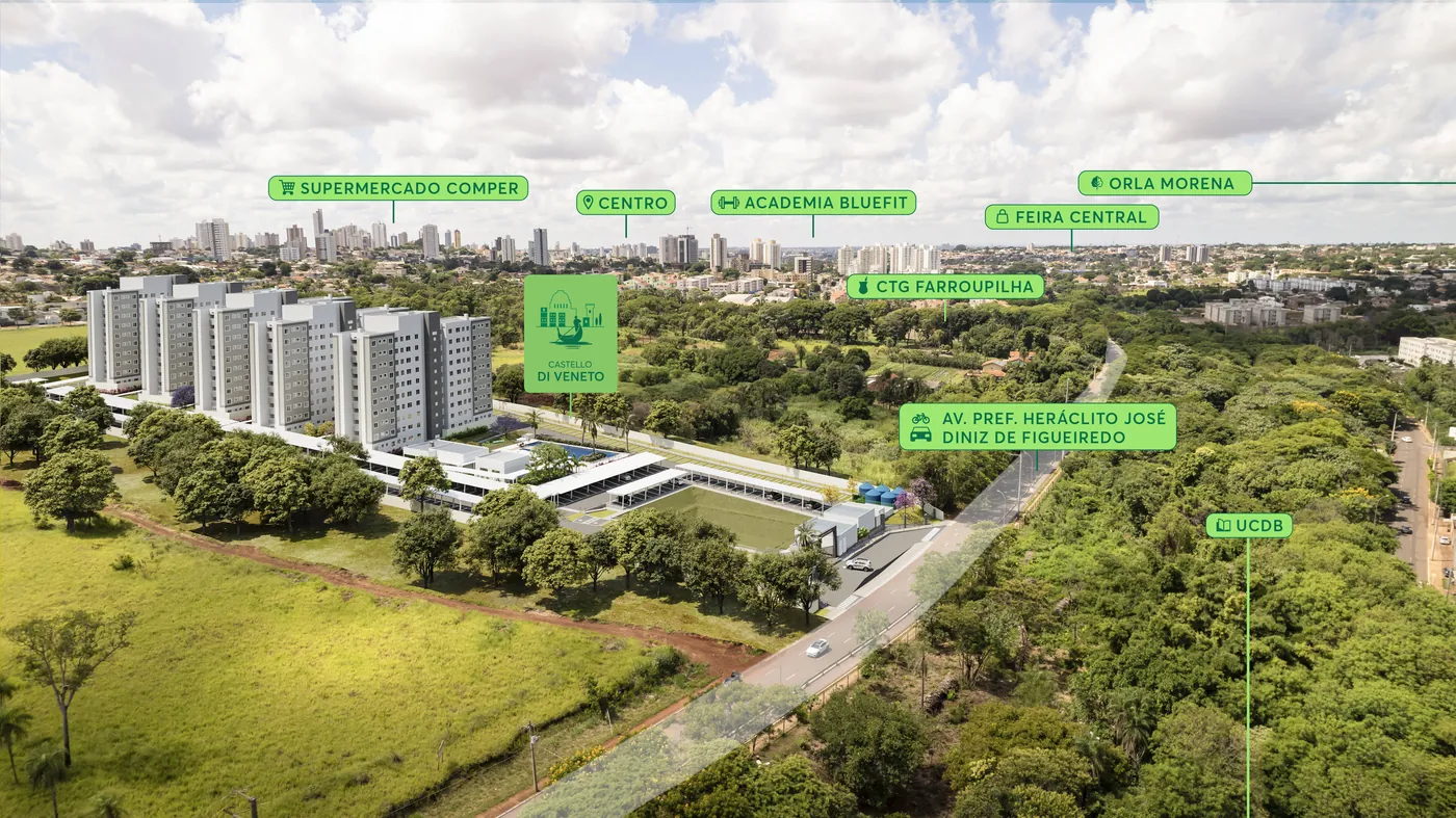 Vista aérea com os pontos de referência do bairro
