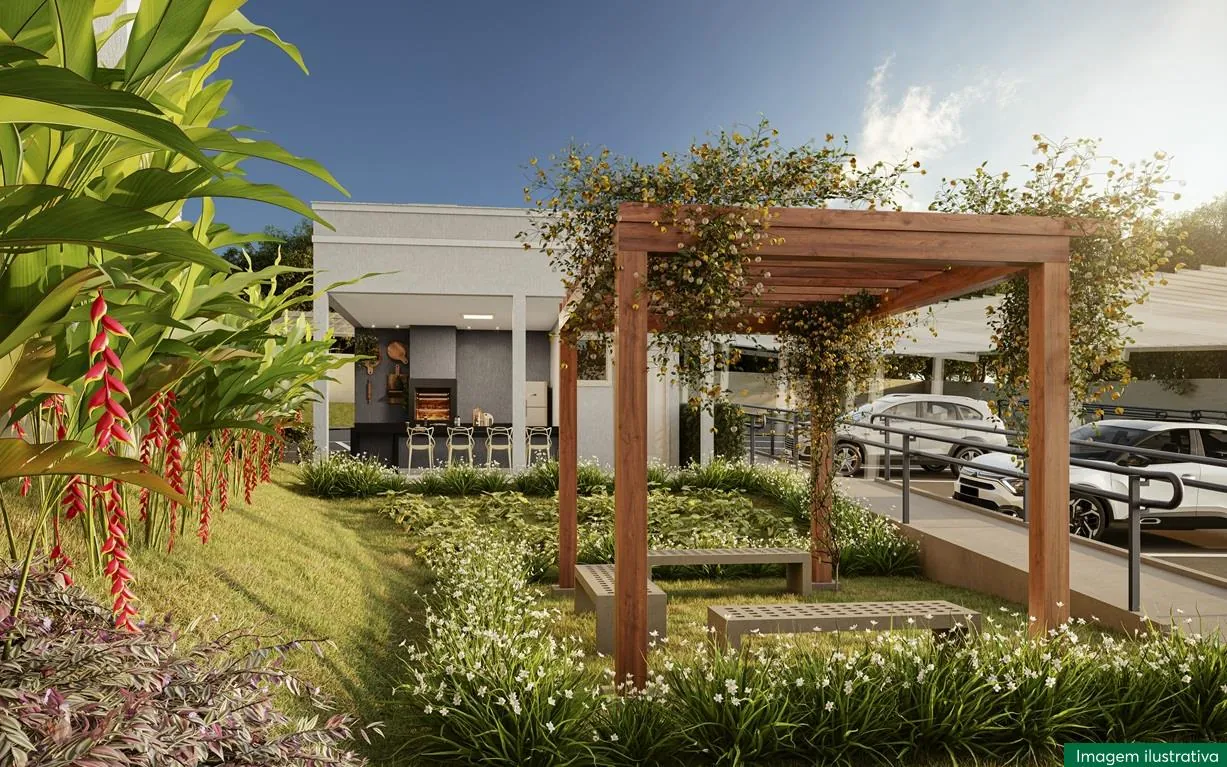 Pergolado e jardim