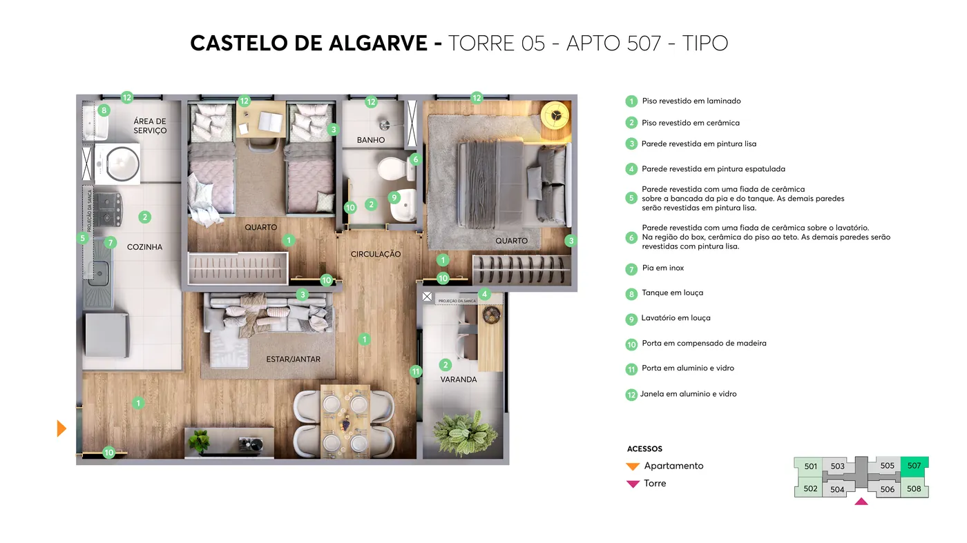 Planta do apartamento 507 tipo, Torre 05