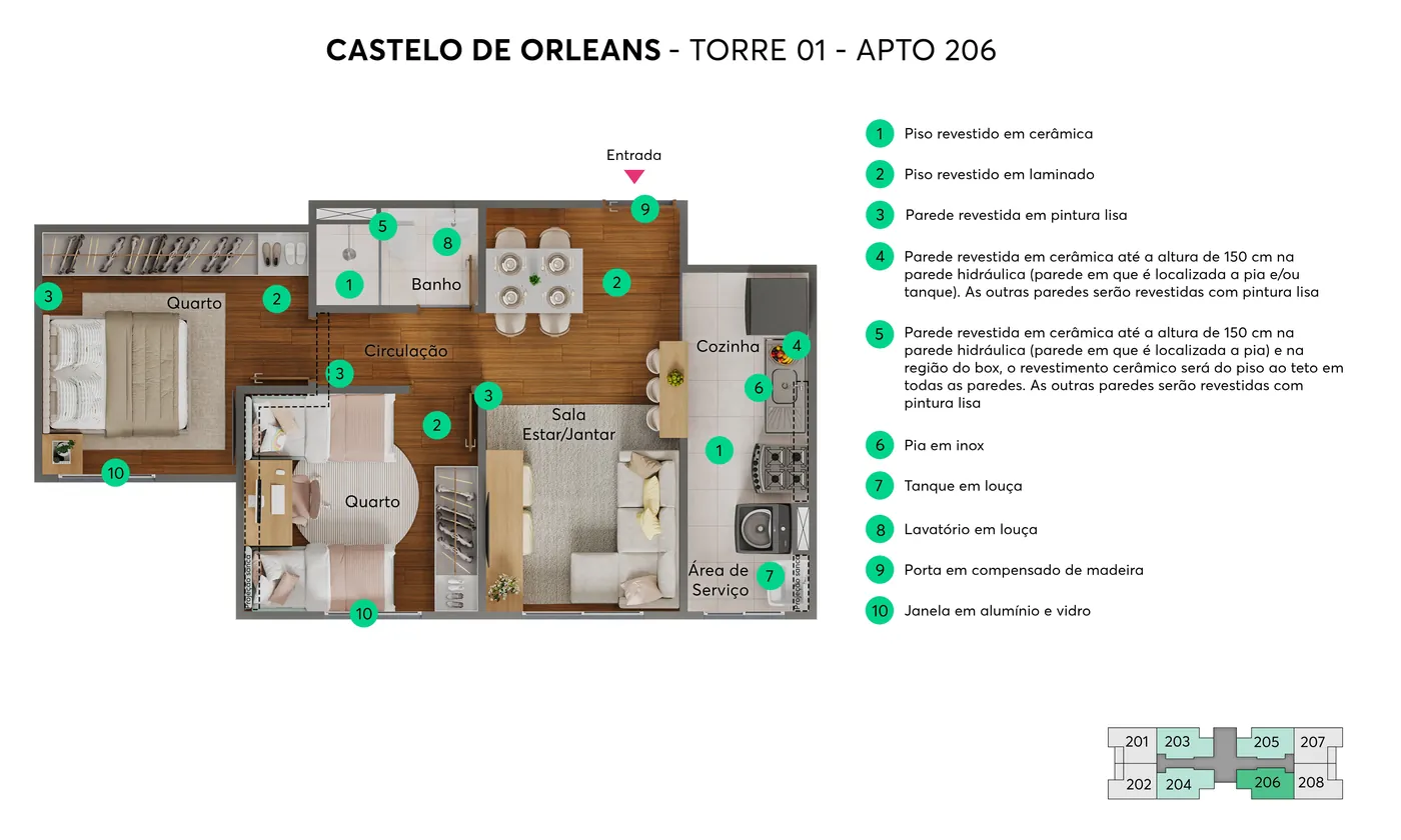 Planta do apartamento 206, Torre 01