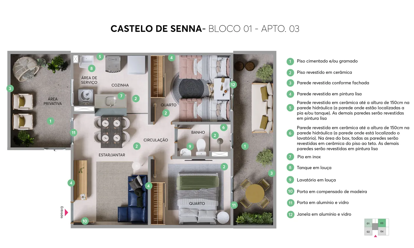 Planta do apartamento 03, Bloco 01