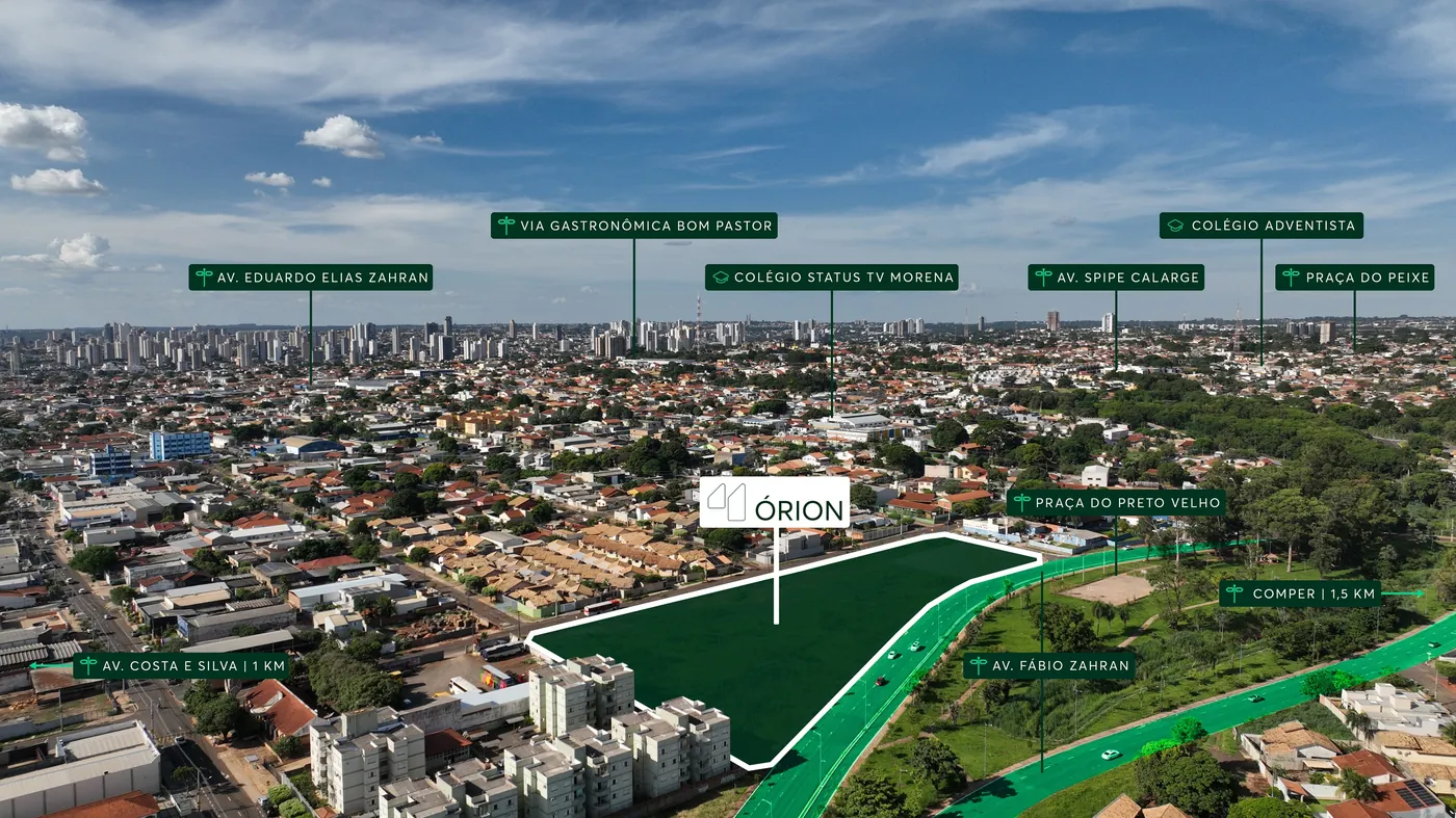 Vista aérea com os pontos de referência do bairro