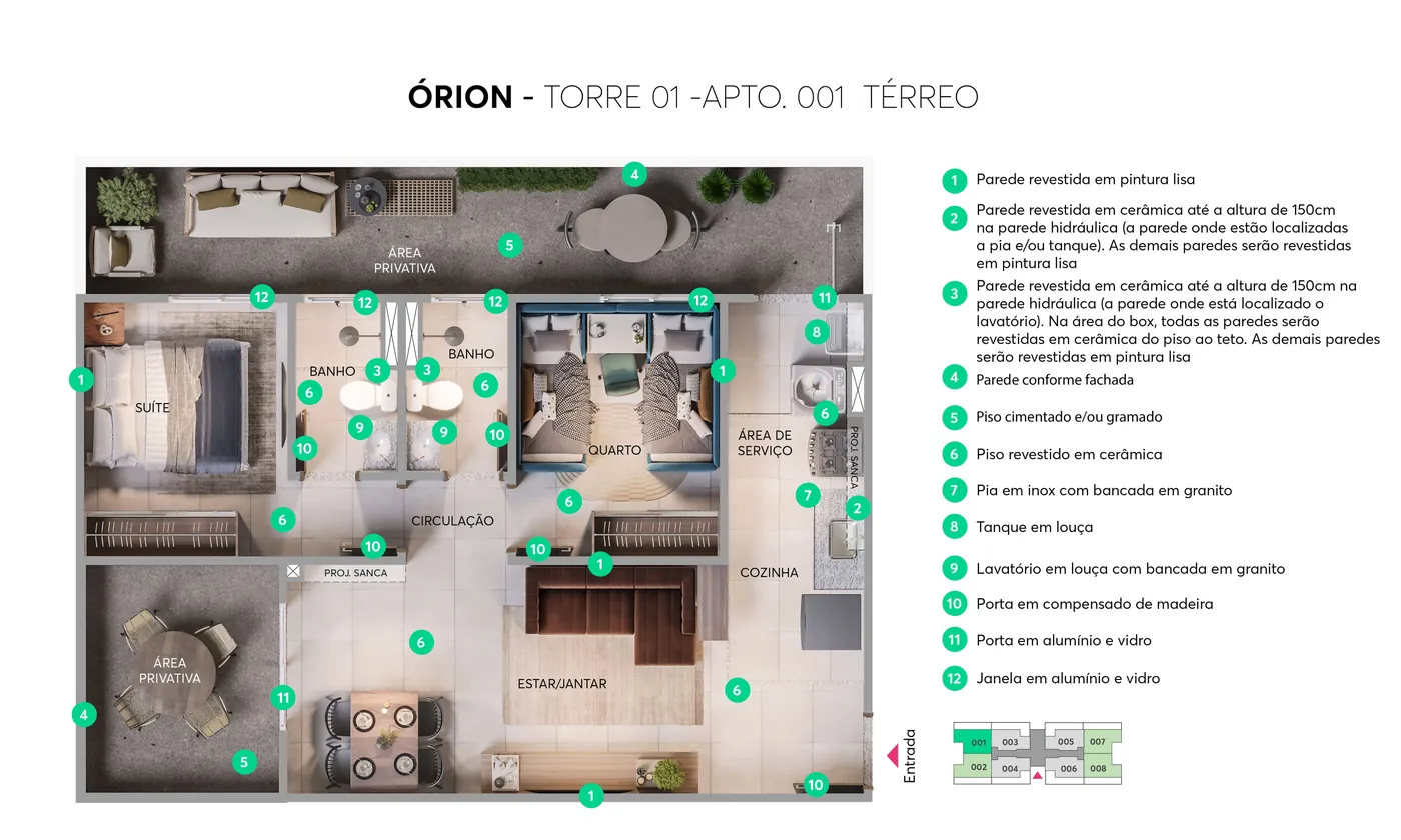 Planta do apartamento 001 térreo, Torre 01