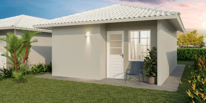 Fachada do modelo de casa com varanda