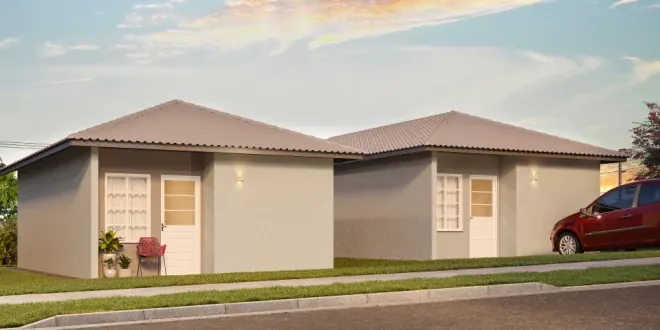 Rua do bairro com as casas entregues