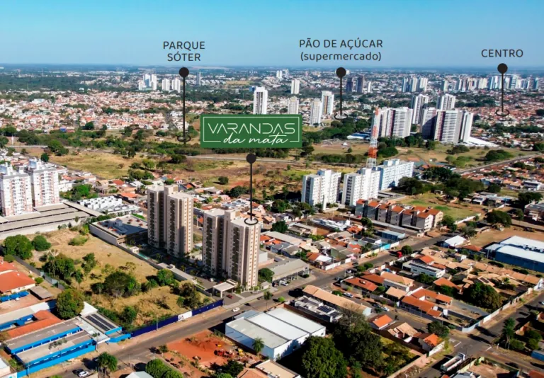 Vista aérea com os pontos de referência do bairro