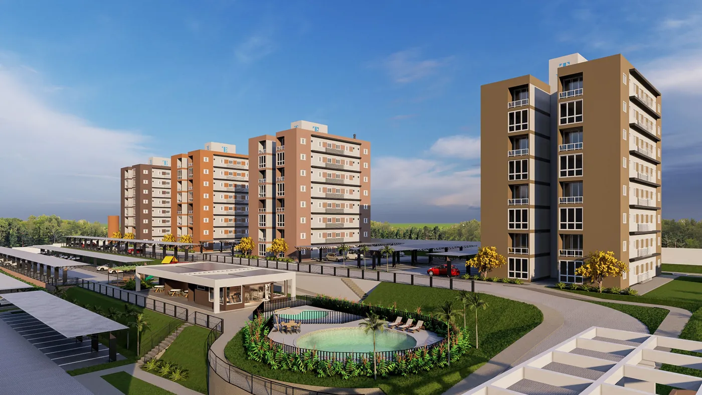 Vista das torres com a piscina