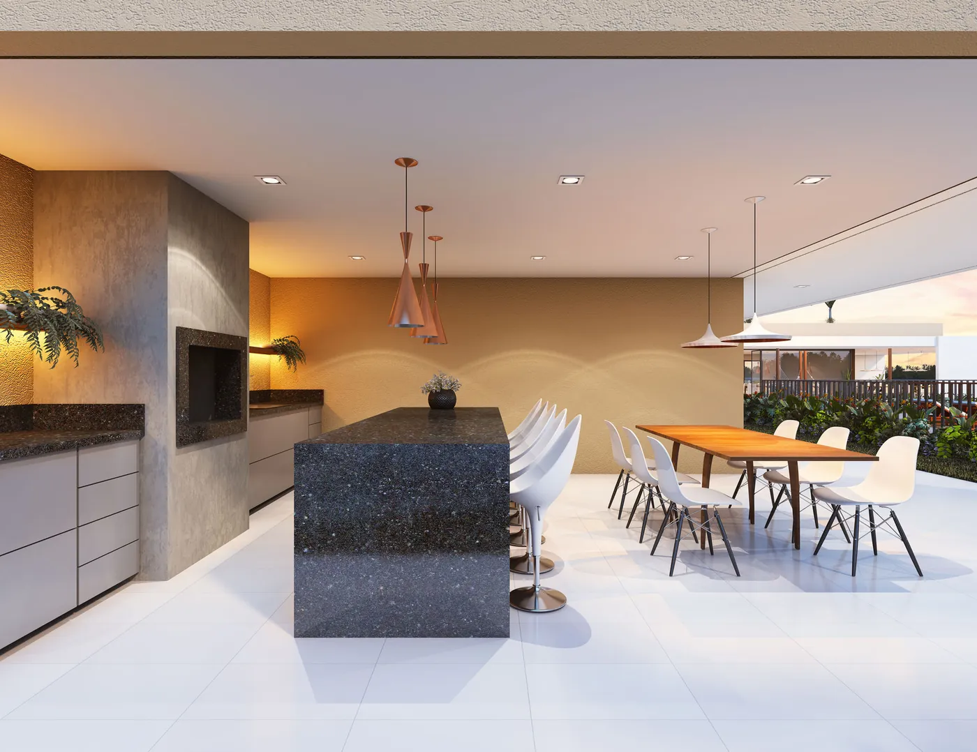 Espaço gourmet com bancada em granito