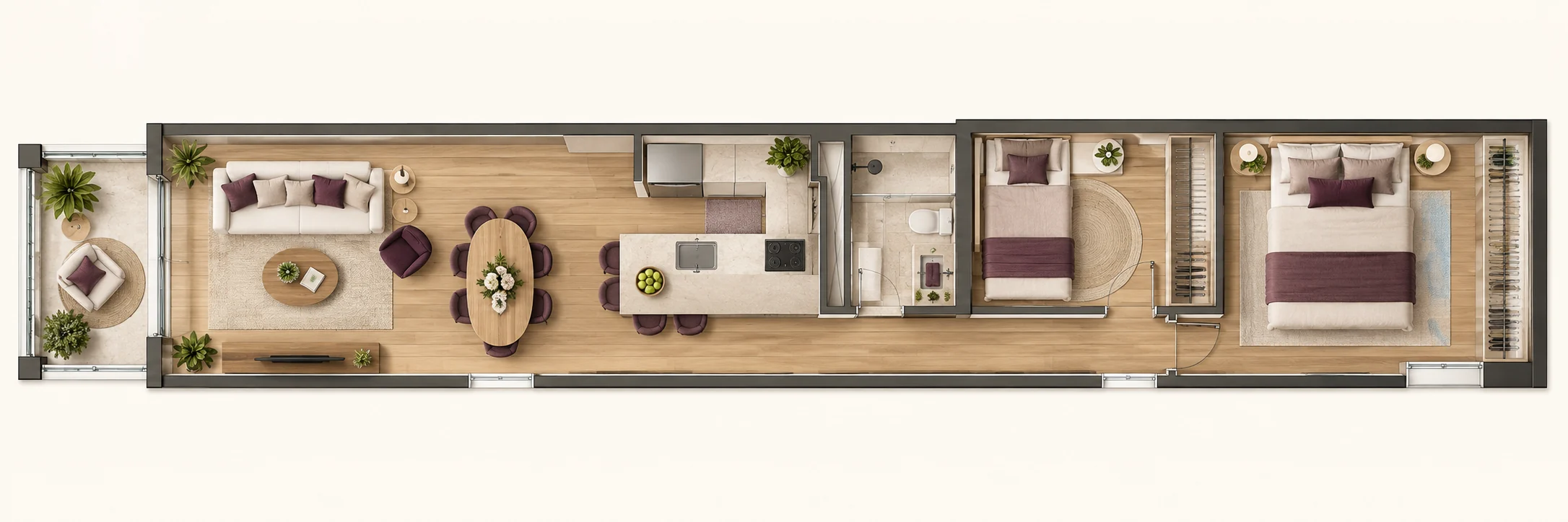 Ilustração conceitual de planta de apartamento mobiliado