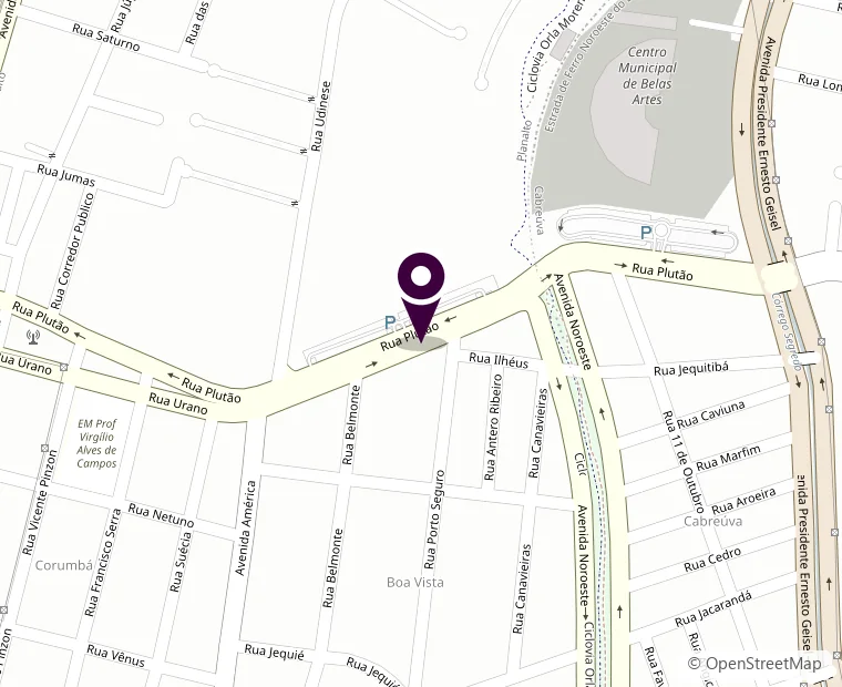 Mapa com a localização do Condomínio Belas Artes na Rua Plutão, 352 – Vila Planalto, em Campo Grande MS